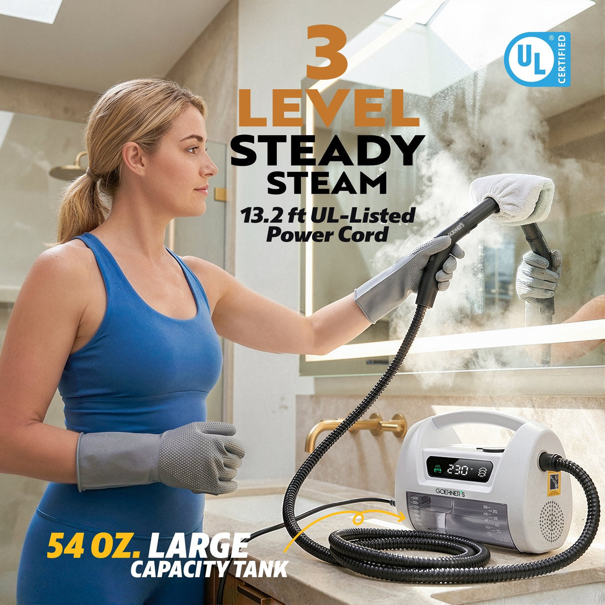 Handheld Steam Cleaner for Kitchen Grease, Range Hood & Stovetop — 230°F Dry Steam (Pearl White)