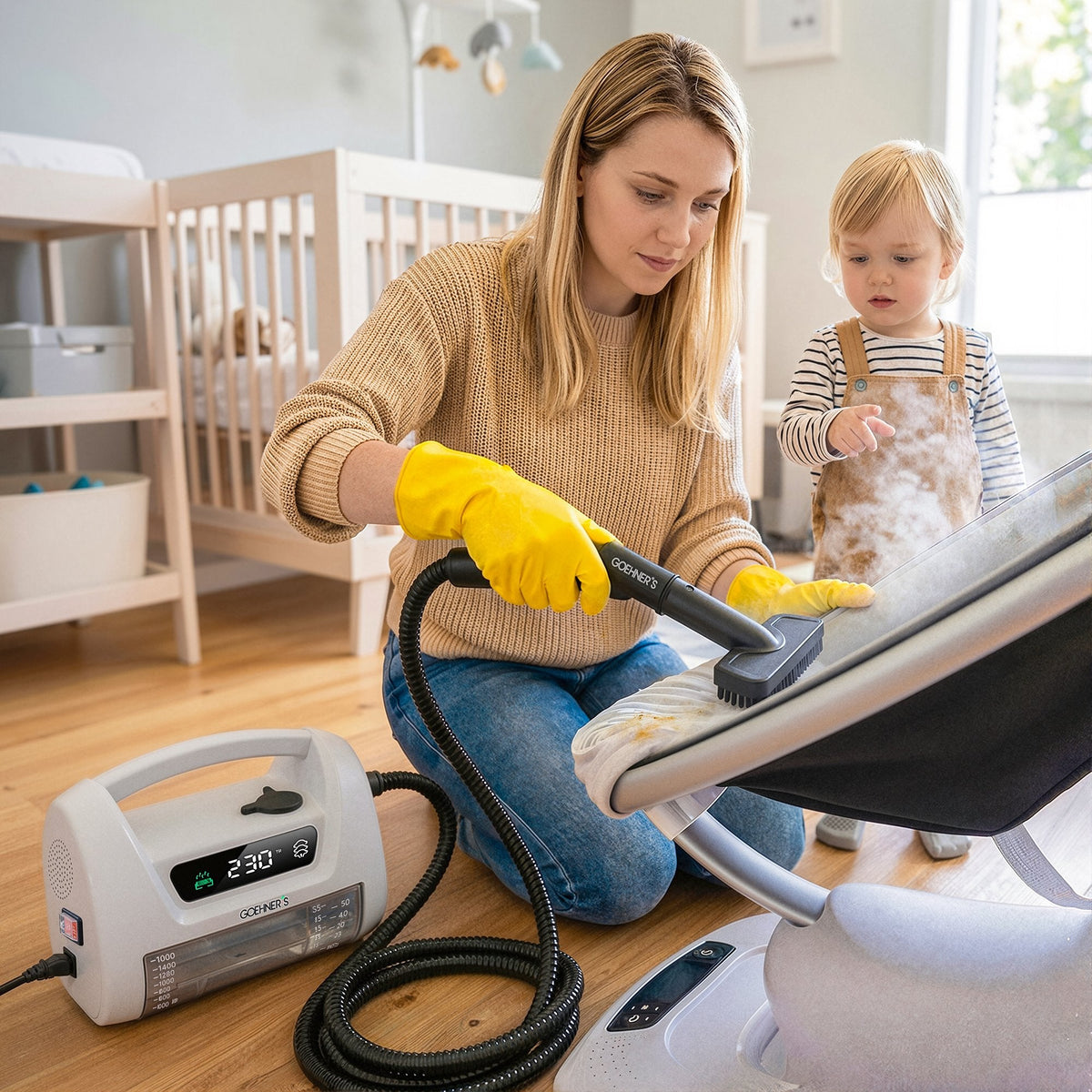 Handheld Steam Cleaner for Kitchen Grease, Range Hood & Stovetop — 230°F Dry Steam (Pearl White)