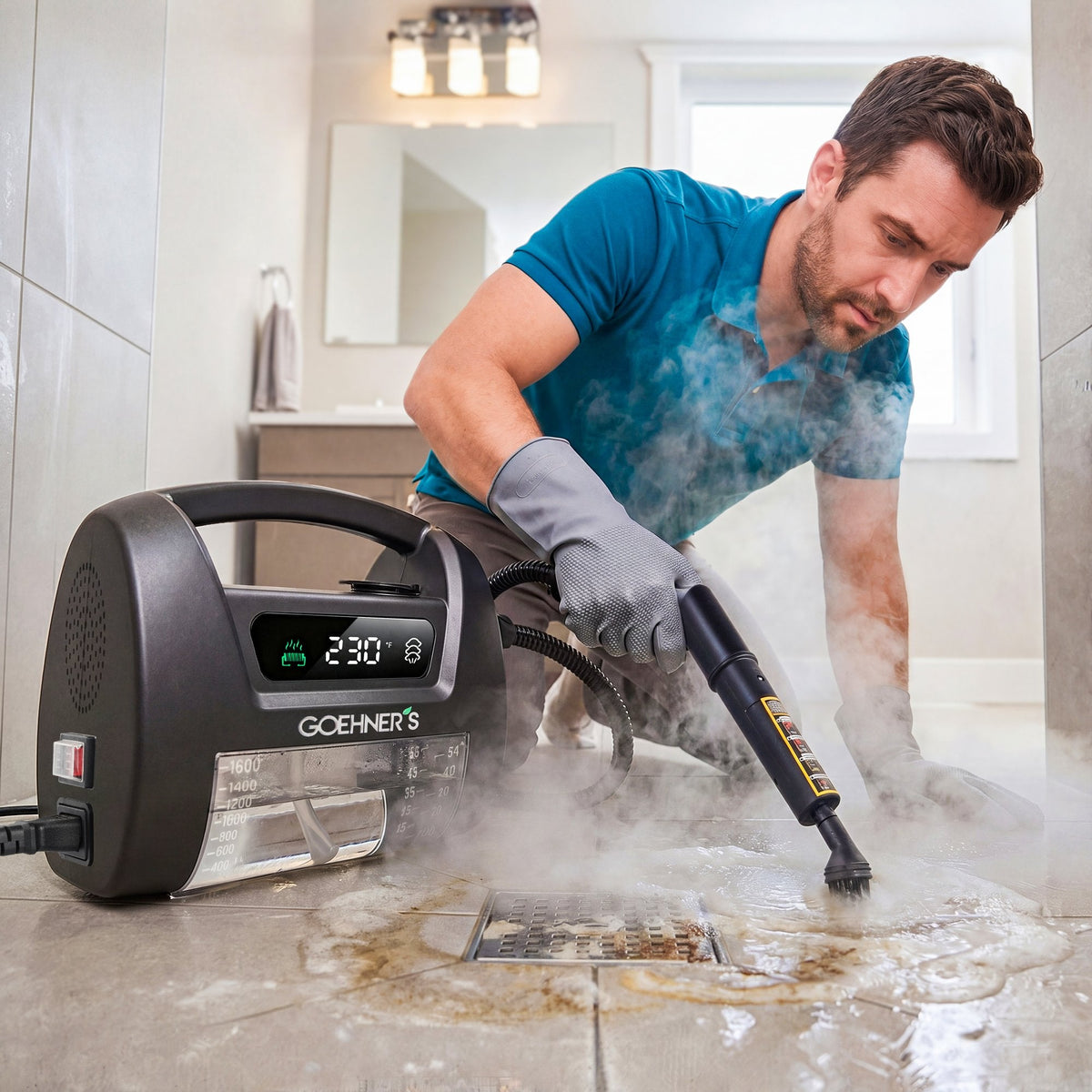 Handheld Steam Cleaner for Kitchen Grease, Range Hood & Stovetop — 230°F Dry Steam (Slate Black)