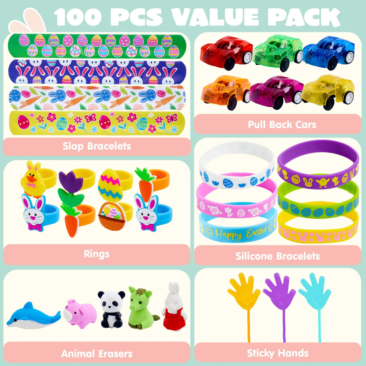 100Pcs Prefilled Easter Eggs With Assorted Toys Plus Stickers Inside for Easter Egg Hunt