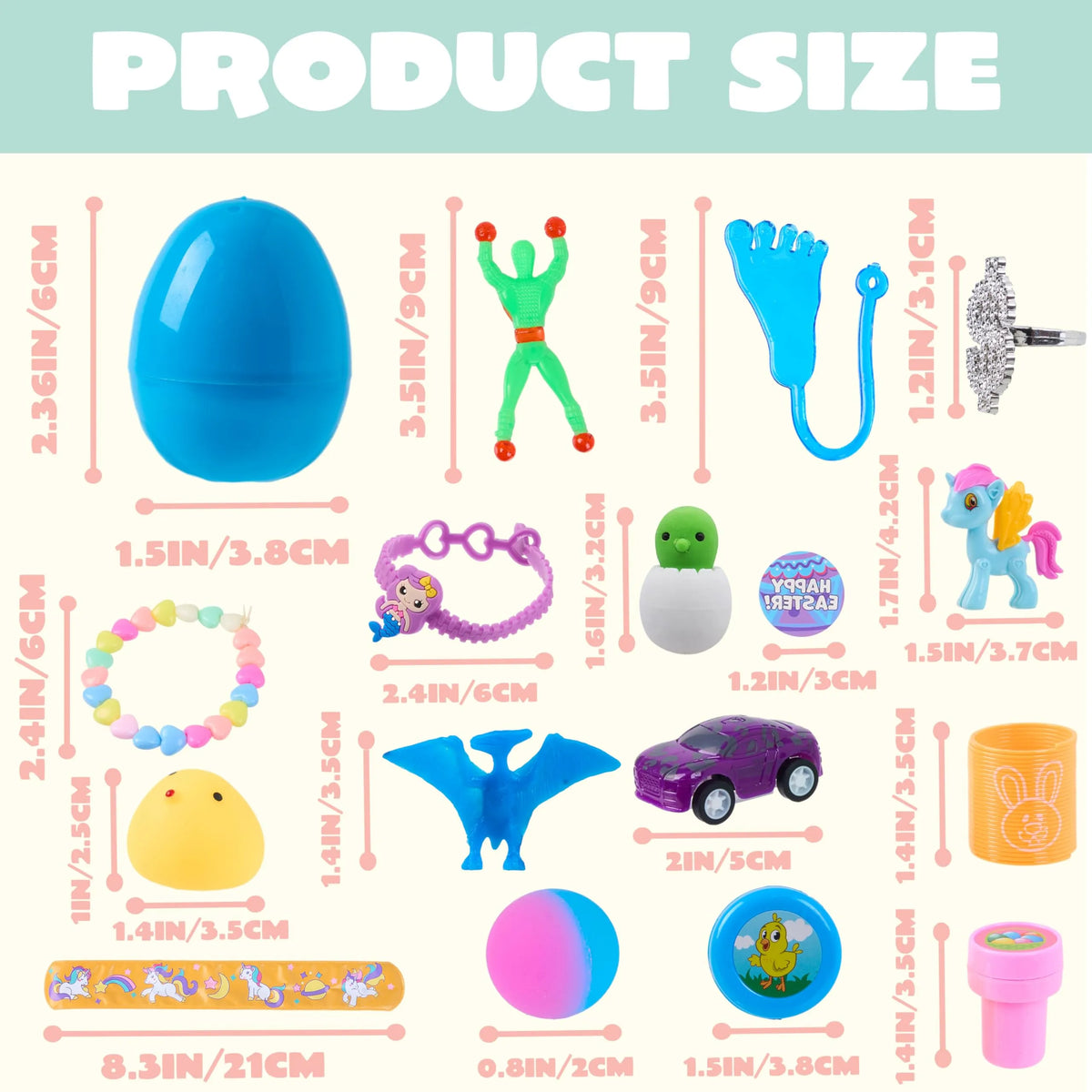 100Pcs 2.5in Toys and Stickers Prefilled Easter Eggs