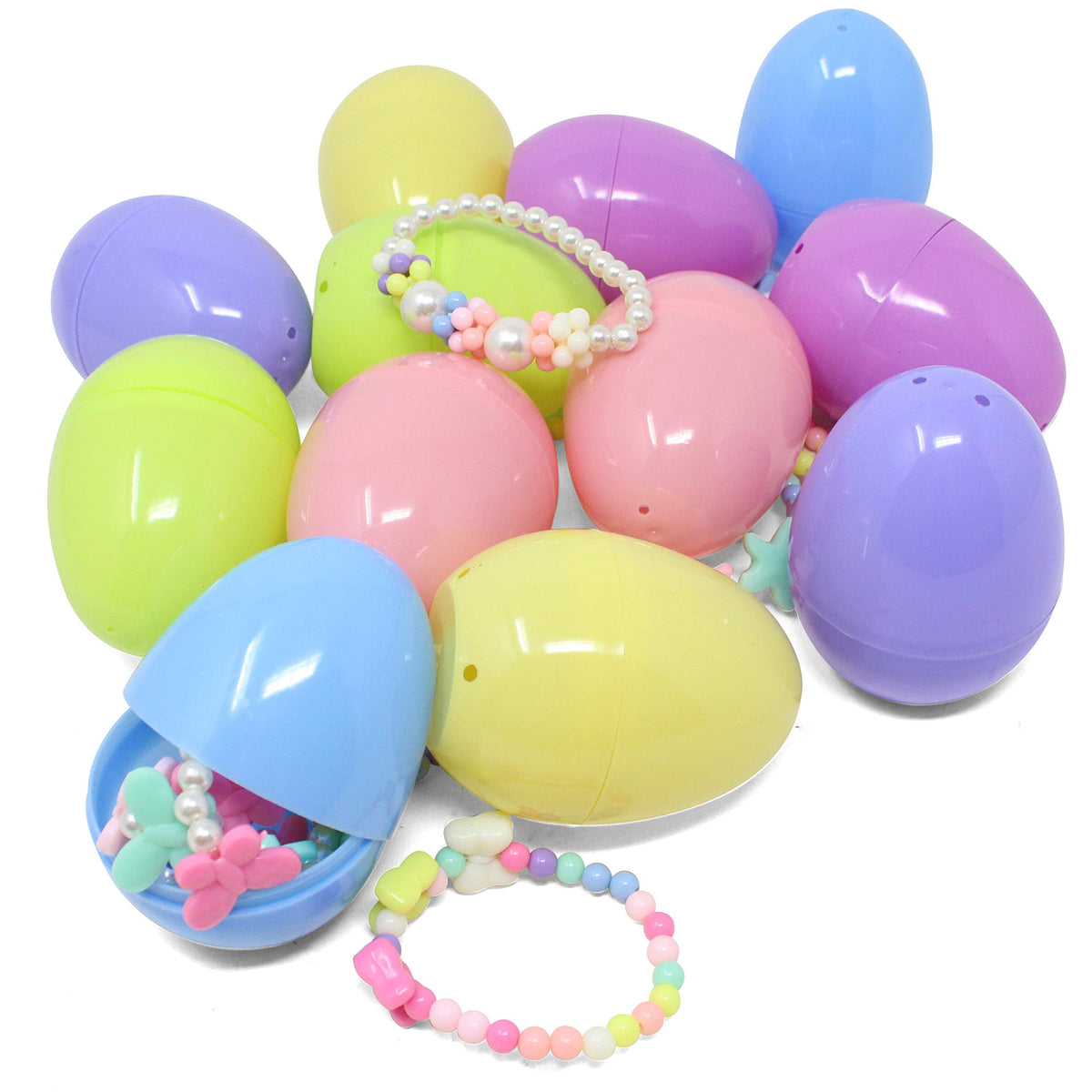 12 Pack Prefilled Easter Eggs with Jewelry Toys for Kids Party Favors & Classroom Prizes