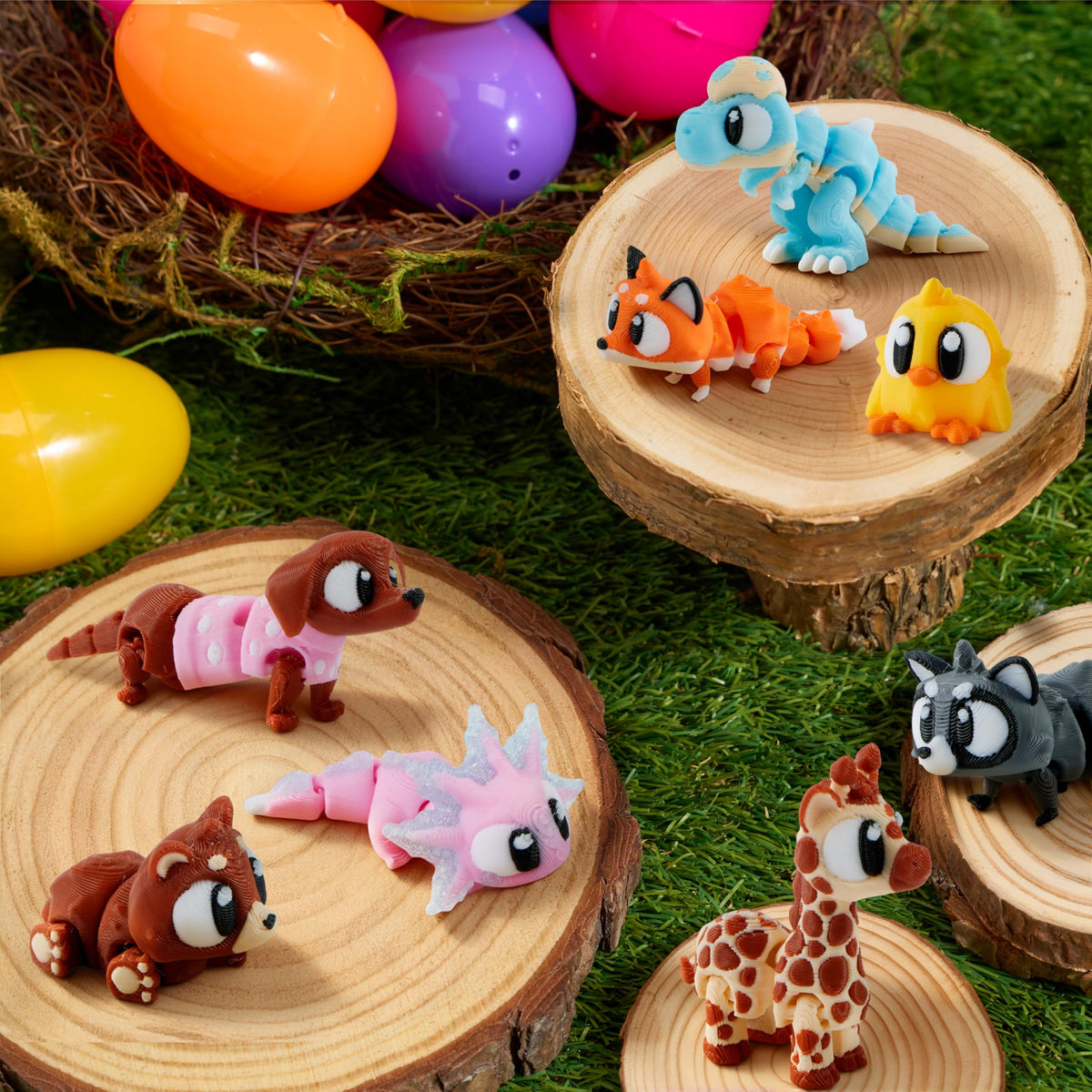 12Pcs Eggs Prefilled with 3D Printed Big Eye Animal Toys For Kids Party Favors