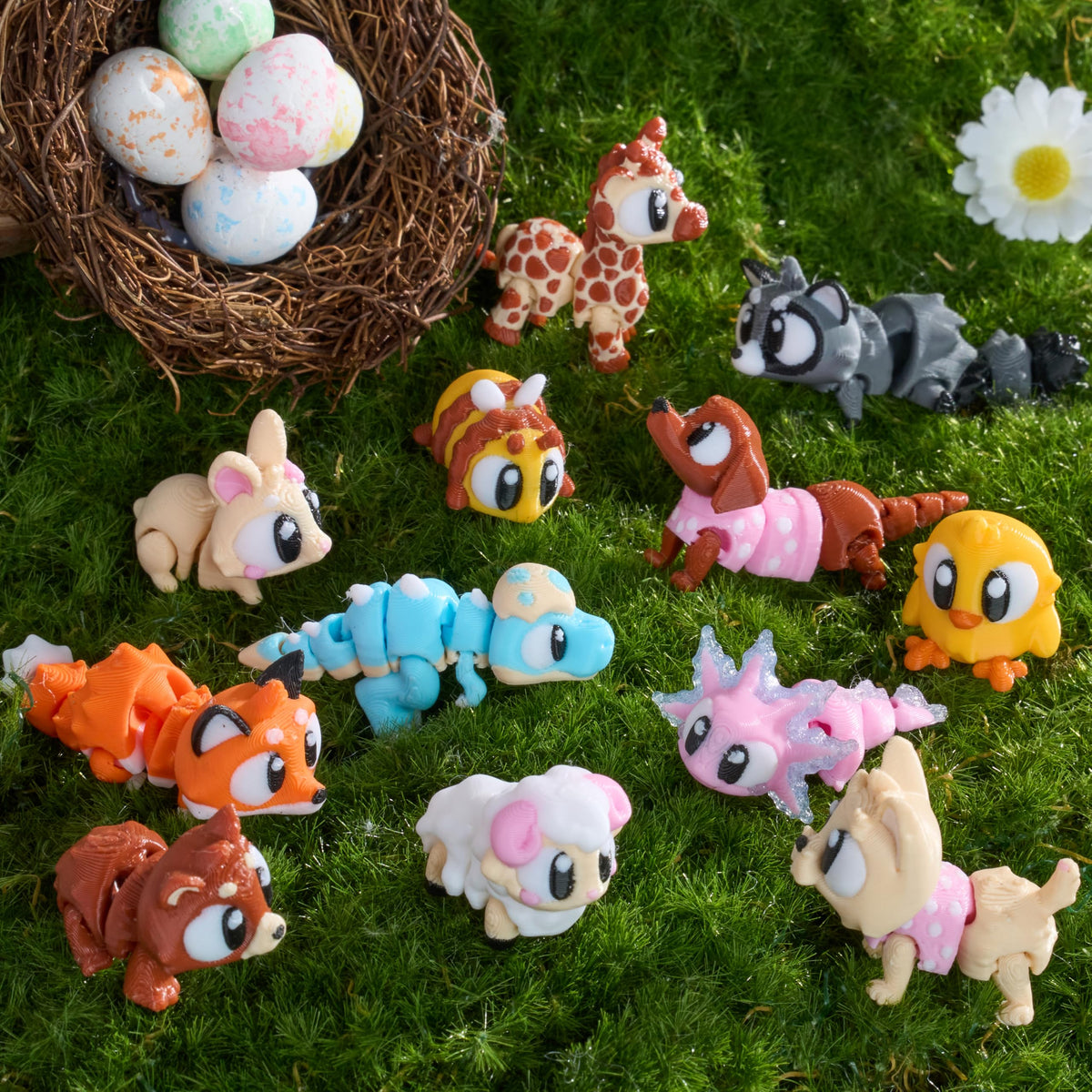 12Pcs Eggs Prefilled with 3D Printed Big Eye Animal Toys For Kids Party Favors