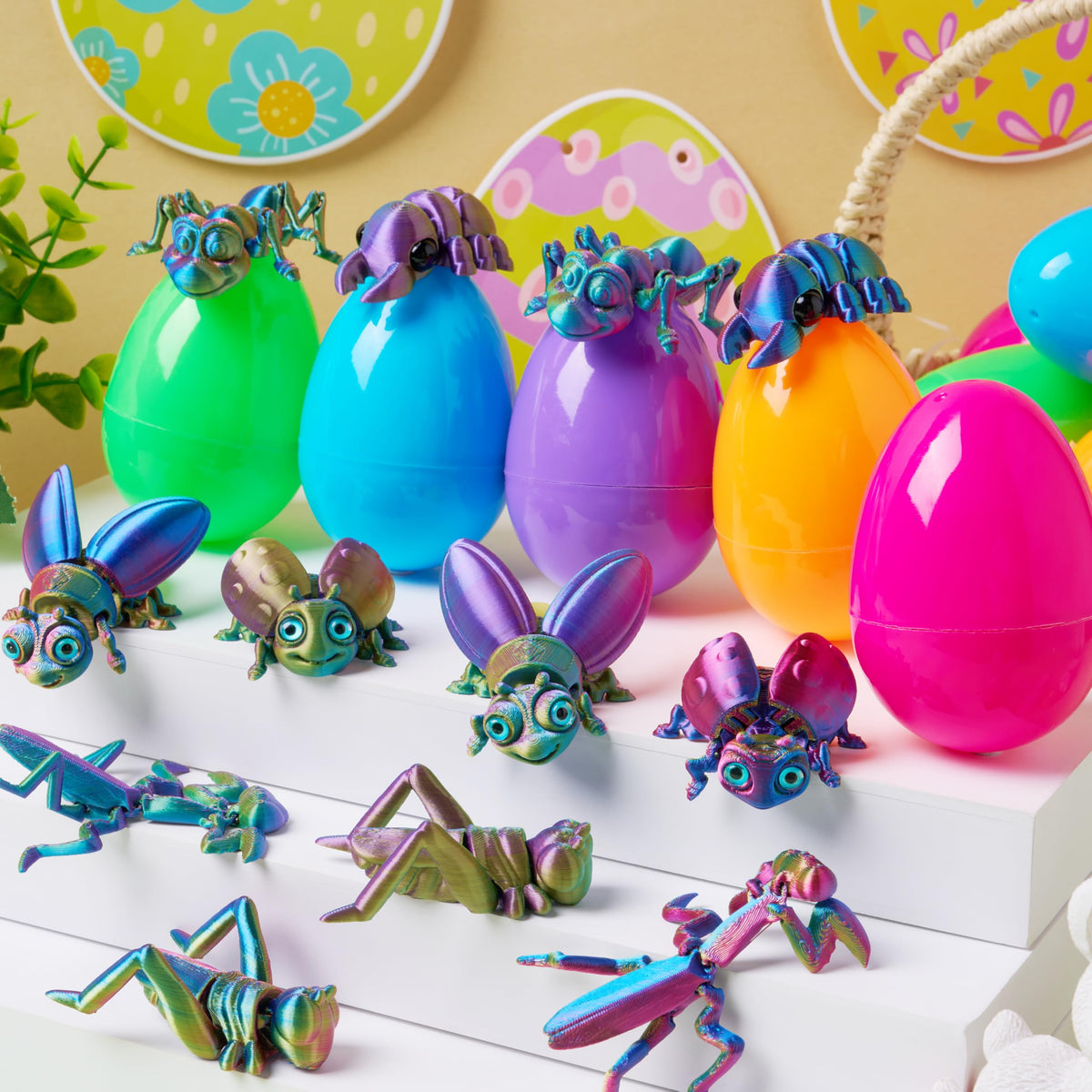 12 Pcs Prefilled Easter Eggs with 3D Printed Insects Toys