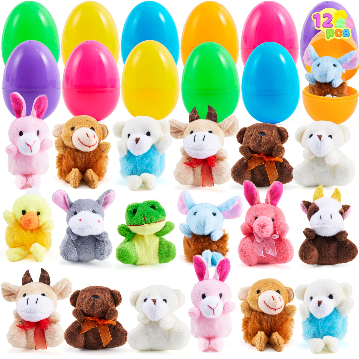 12 Pcs Prefilled Easter Eggs with Plush Toys for Egg Hunt, Party Favors & Classroom Prizes