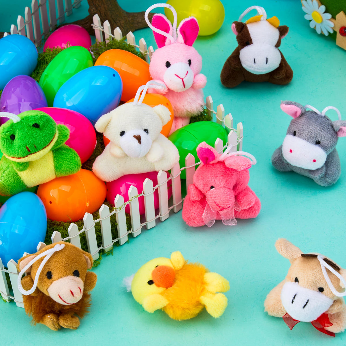 12 Pcs Prefilled Easter Eggs with Plush Toys for Egg Hunt, Party Favors & Classroom Prizes