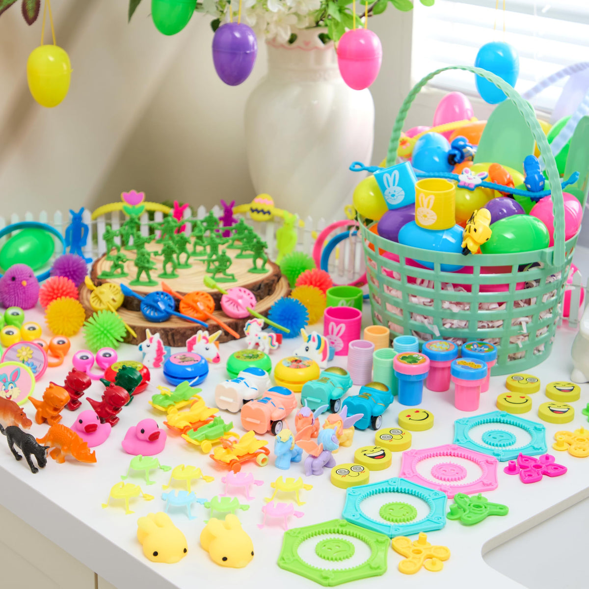 144 Pcs Prefilled Easter Eggs with Toys & Stickers for Egg Hunt, Party Favors & Classroom Prizes