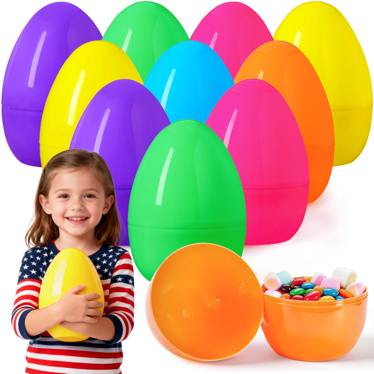 12Pcs 8" Jumbo Plastic Easter Egg Shells Fillable for Easter Egg Hunt