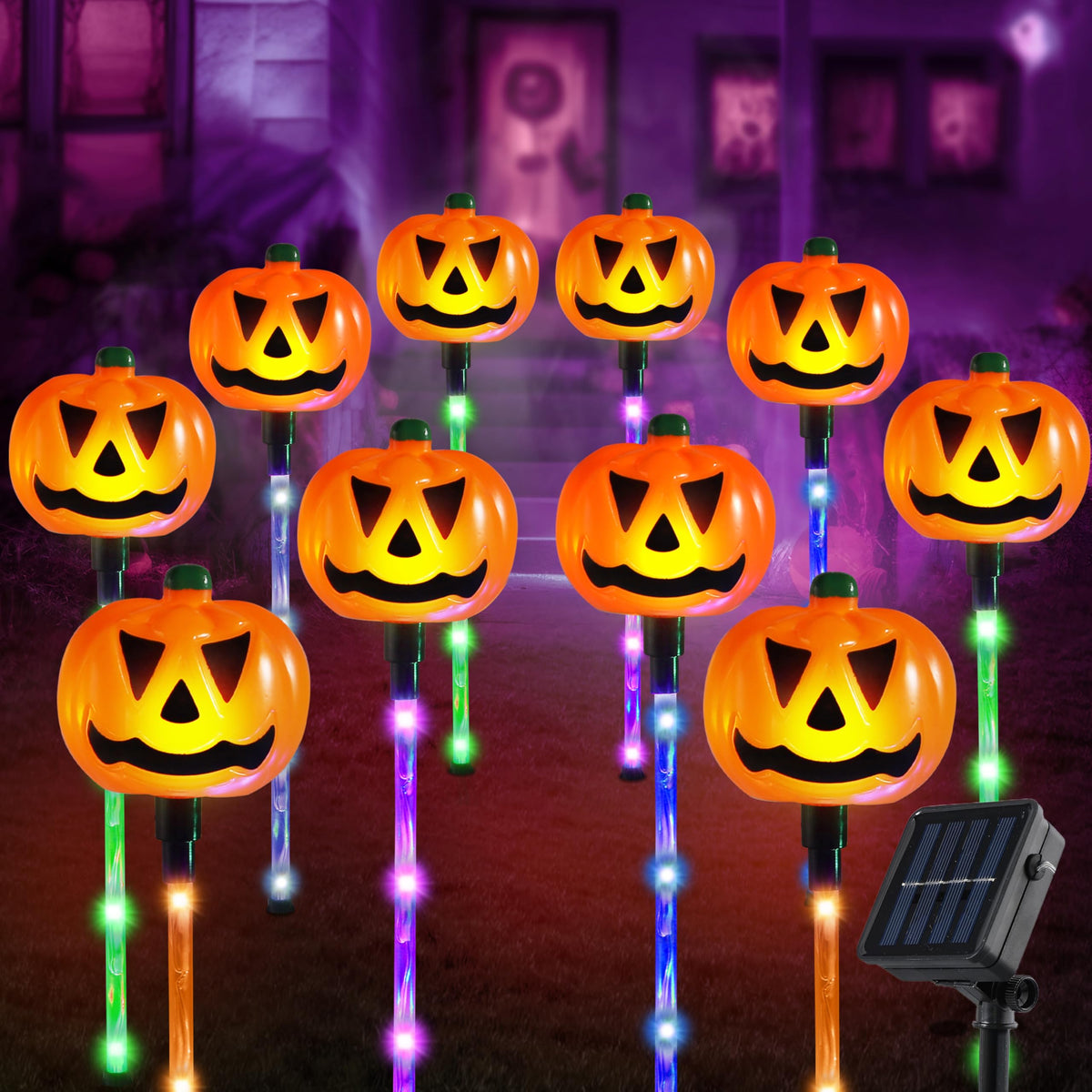 10Pcs Halloween Solar Pumpkin Pathway Lights Decorations