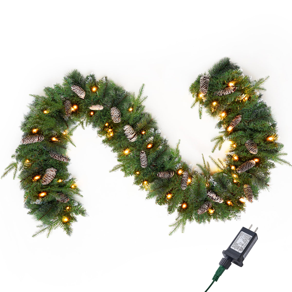 9FT Christmas Flocked Garland with Pine