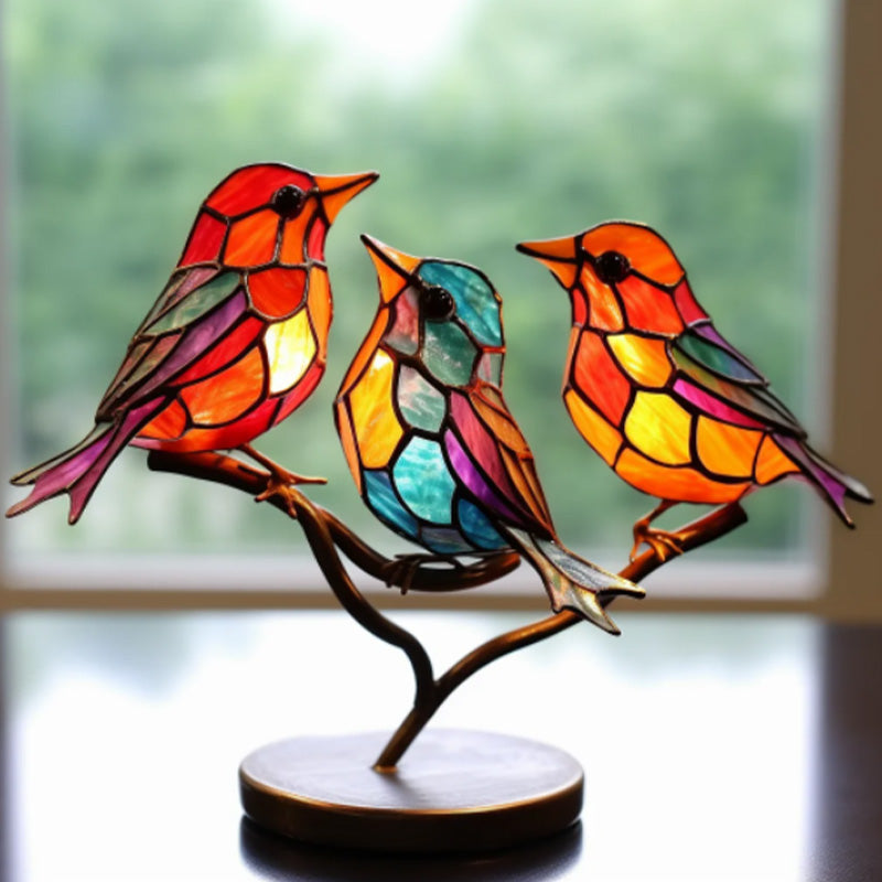 Bird Ornament on Branch, Acrylic Bird Figurine for Bedroom Decor, Colorful Desk Accessories, Living Room Decor for Shelf