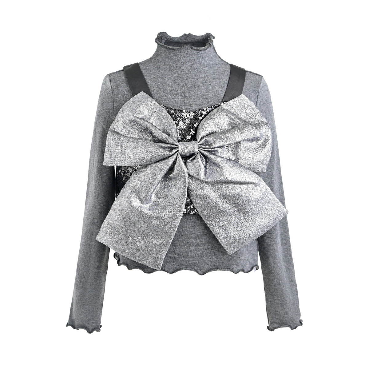 Gray Melina Bow Ruffle Set