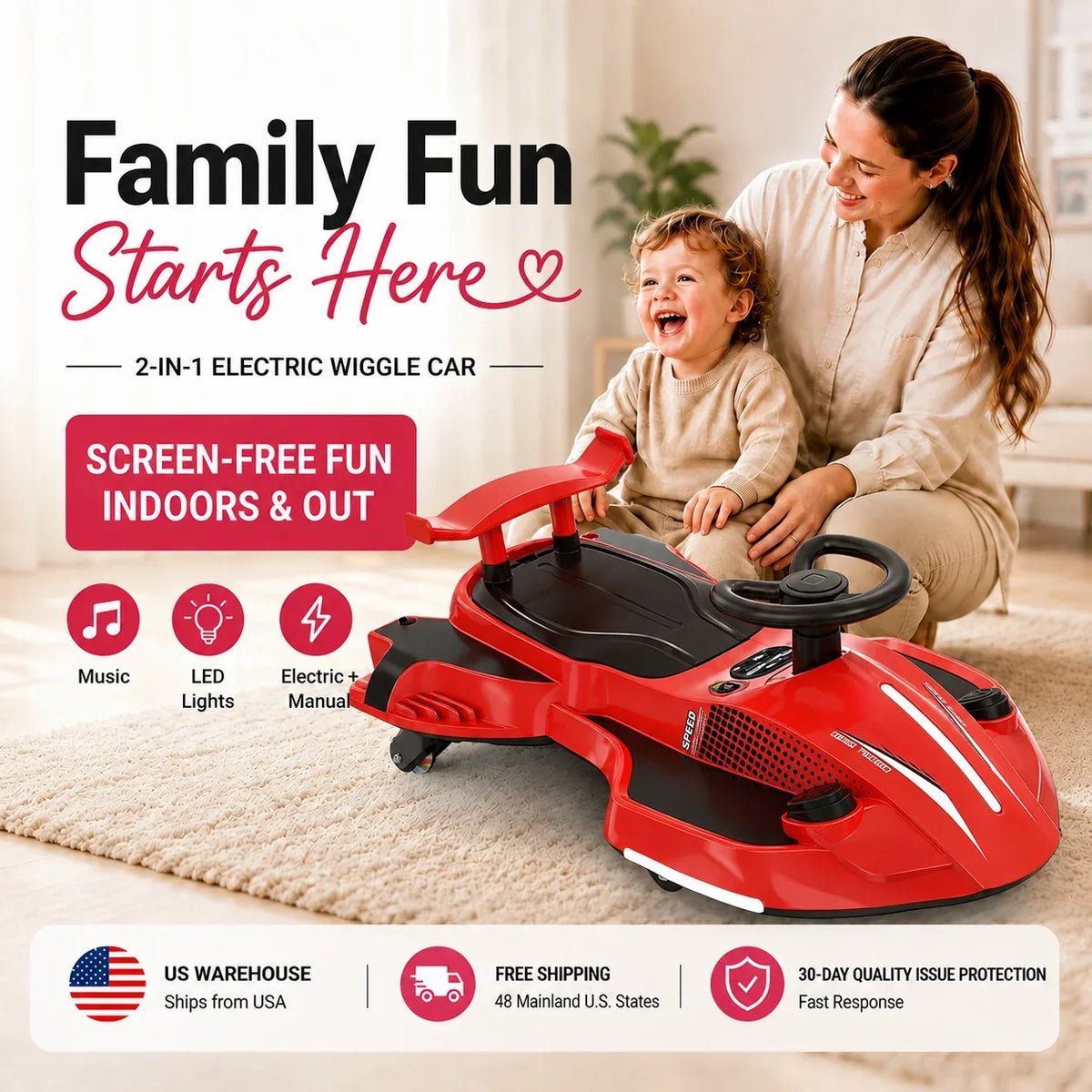 2-in-1 Electric Wiggle Car with Pedal