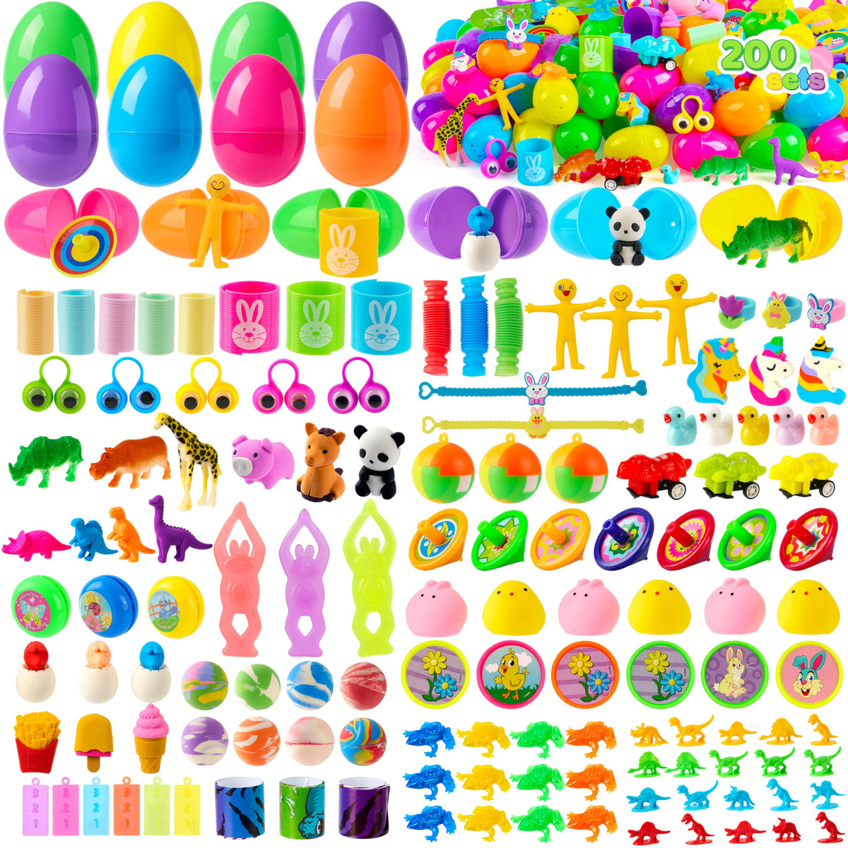 200 PCS Prefilled Easter Eggs with Toys for Easter Hunt & Party Favors