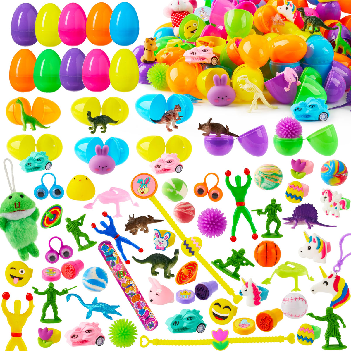 200 Pcs Prefilled Easter Eggs with Toys & Stickers, Easter Party Favors for Kids