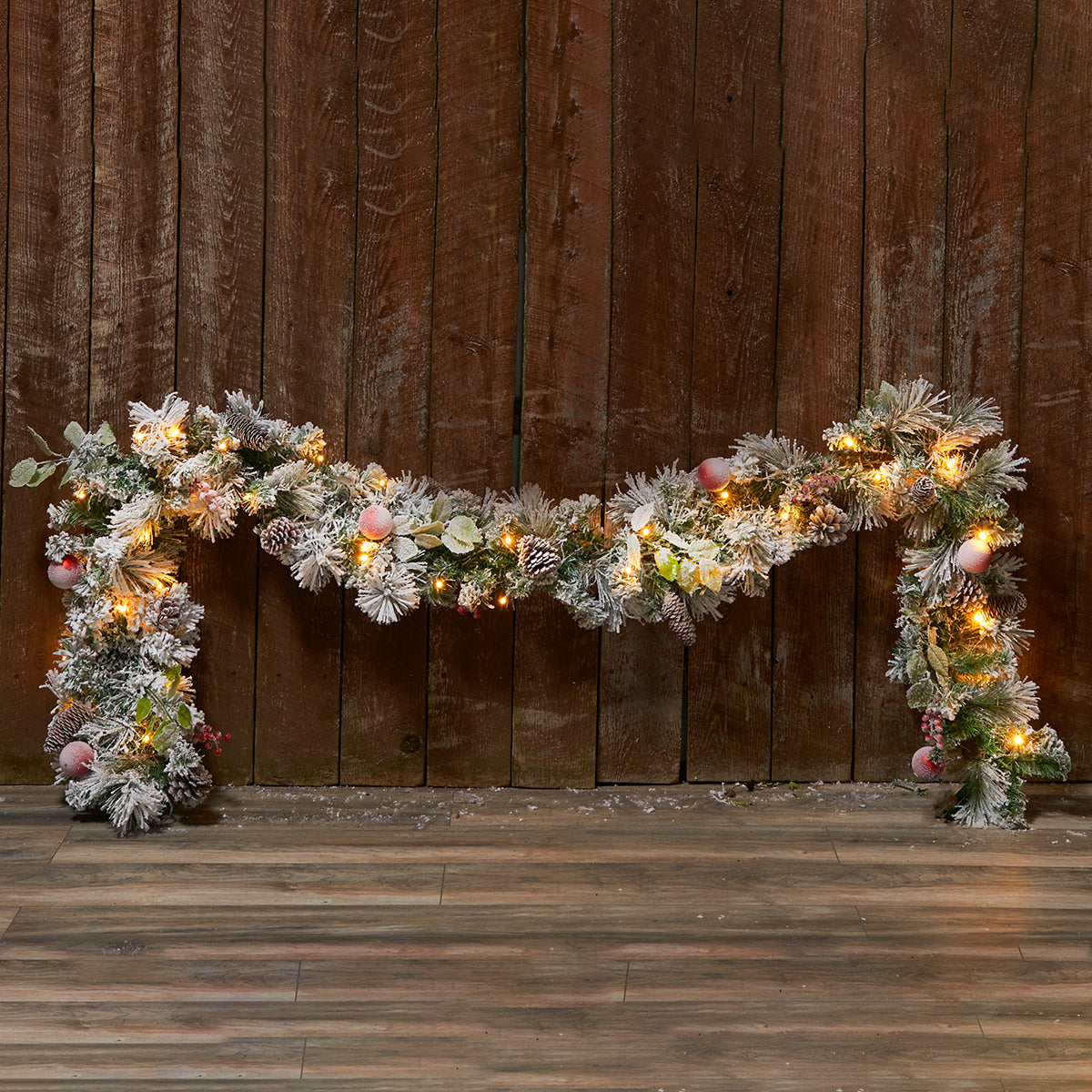 White Flocked 9-Ft. Cordless Pre-Lit Indoor/Outdoor Garland