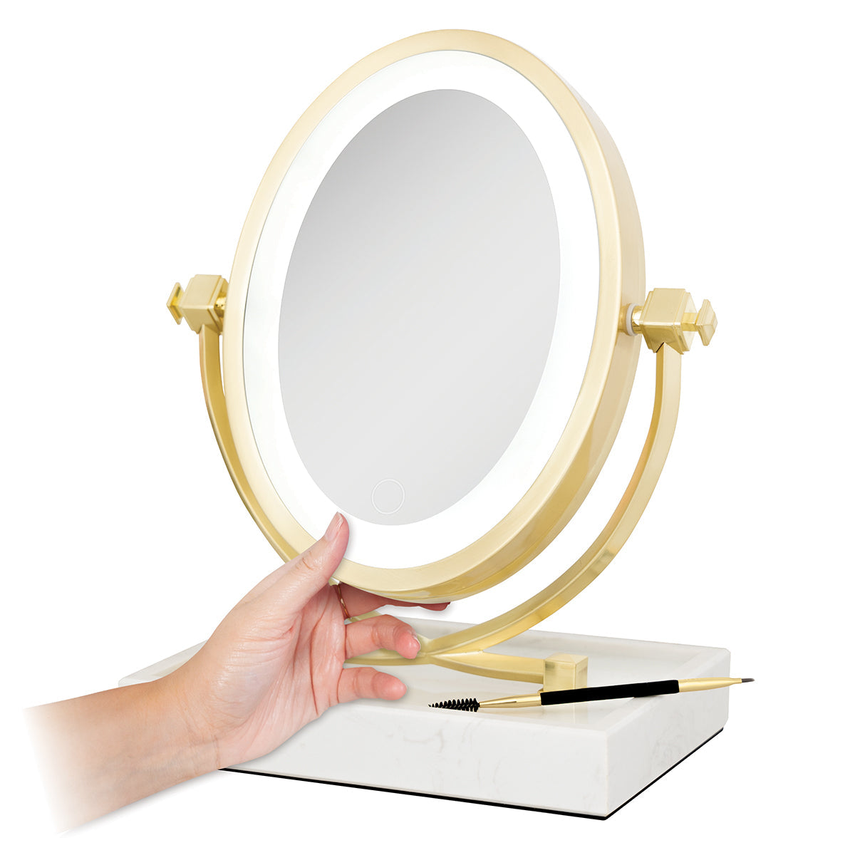 Lighted Oval Vanity Mirror with Marble Tray
