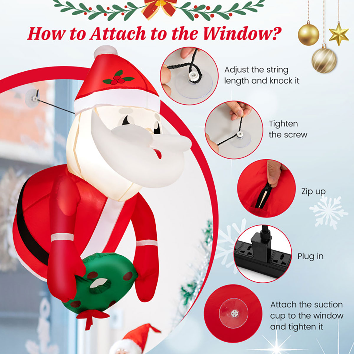 3-Ft. Inflatable Santa Claus with Suction Cups