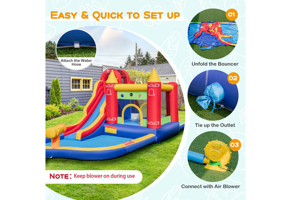9-in-1 Inflatable Bounce Castle with Water Slide and Splash Pool