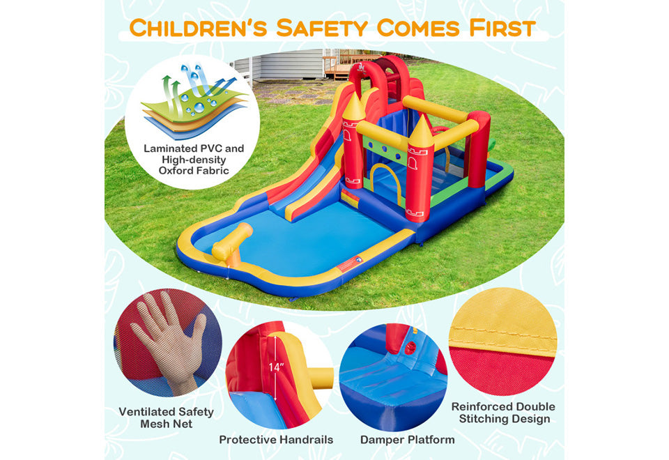 9-in-1 Inflatable Bounce Castle with Water Slide and Splash Pool
