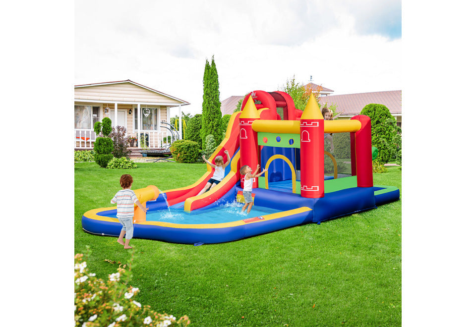 9-in-1 Inflatable Bounce Castle with Water Slide and Splash Pool