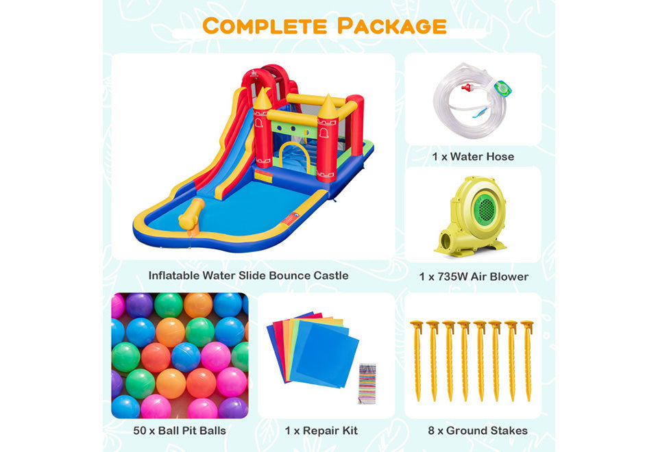 9-in-1 Inflatable Bounce Castle with Water Slide and Splash Pool