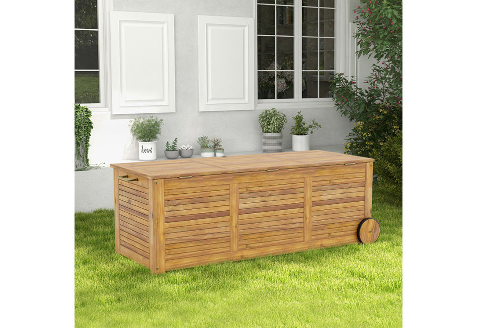 Rolling Patio Wooden Deck Box
