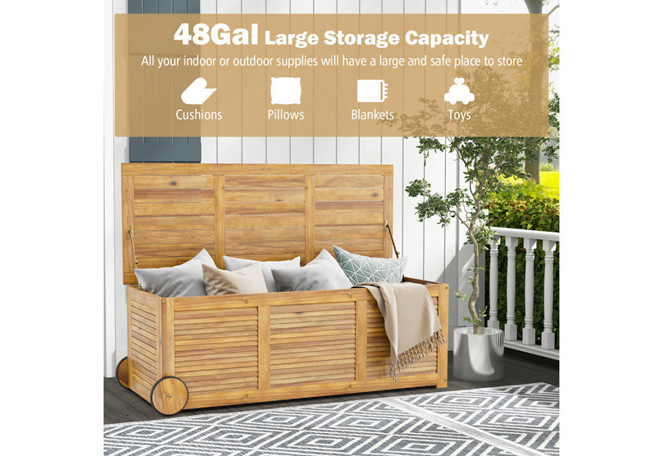 Rolling Patio Wooden Deck Box