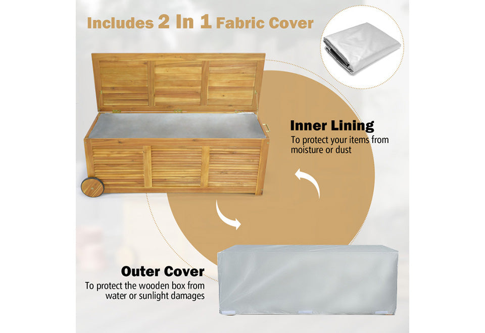 Rolling Patio Wooden Deck Box