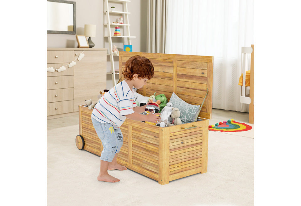 Rolling Patio Wooden Deck Box