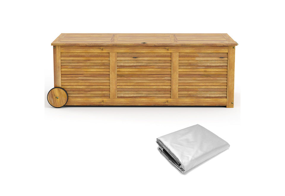 Rolling Patio Wooden Deck Box
