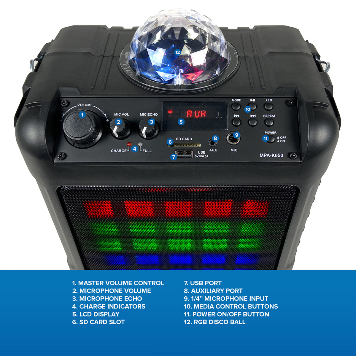 Portable Karaoke Party Speaker with LED Lights
