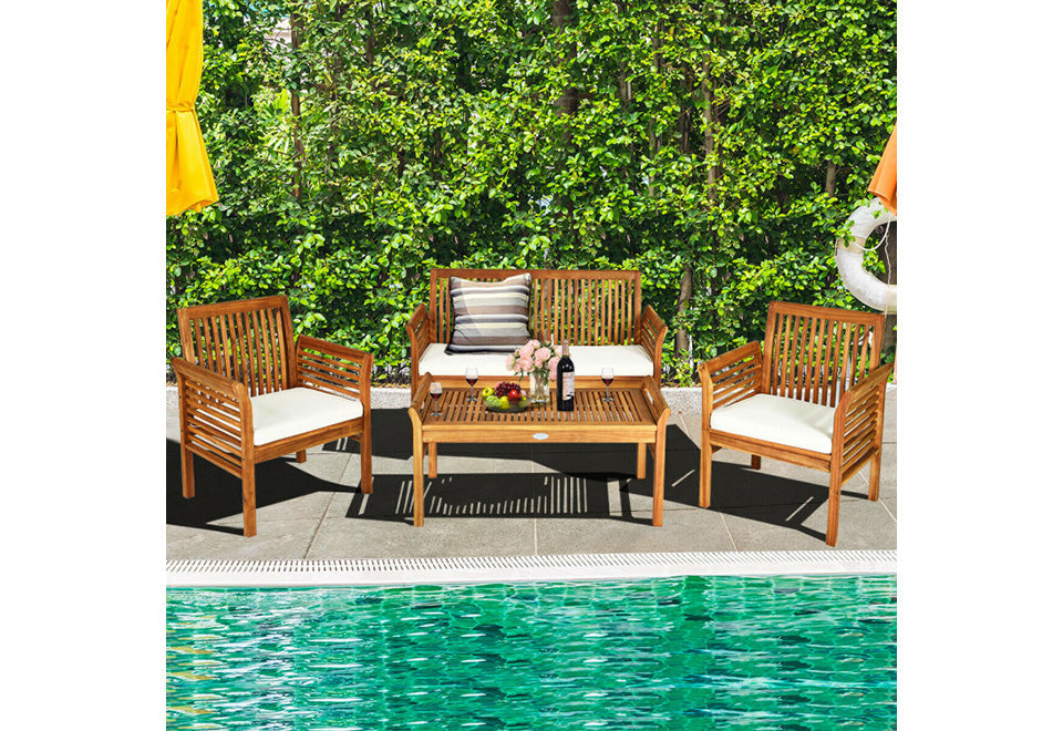 4-Piece Outdoor Acacia Wood Sofa Furniture Set