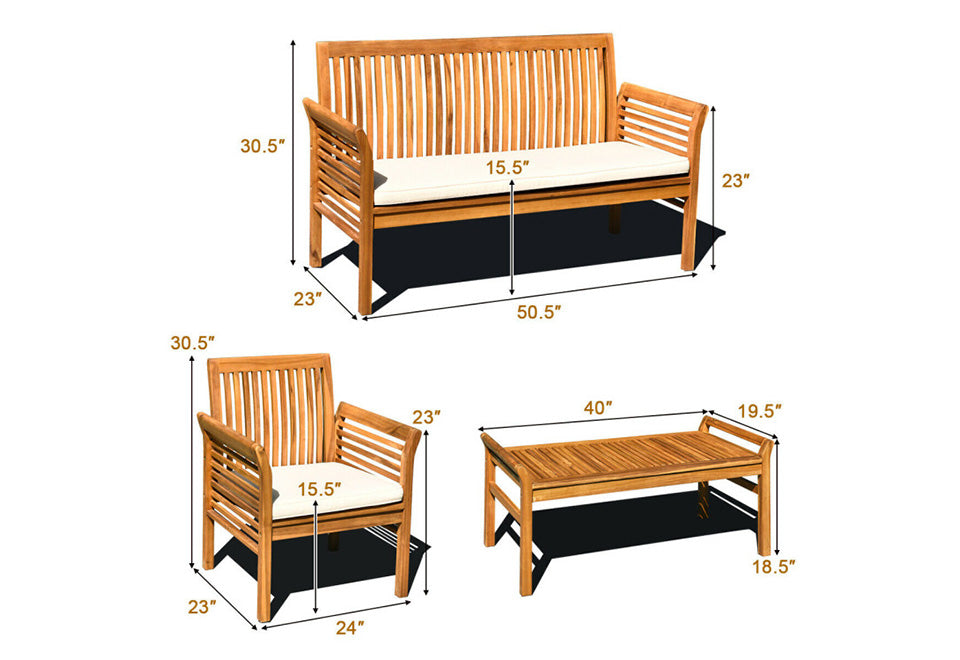 4-Piece Outdoor Acacia Wood Sofa Furniture Set
