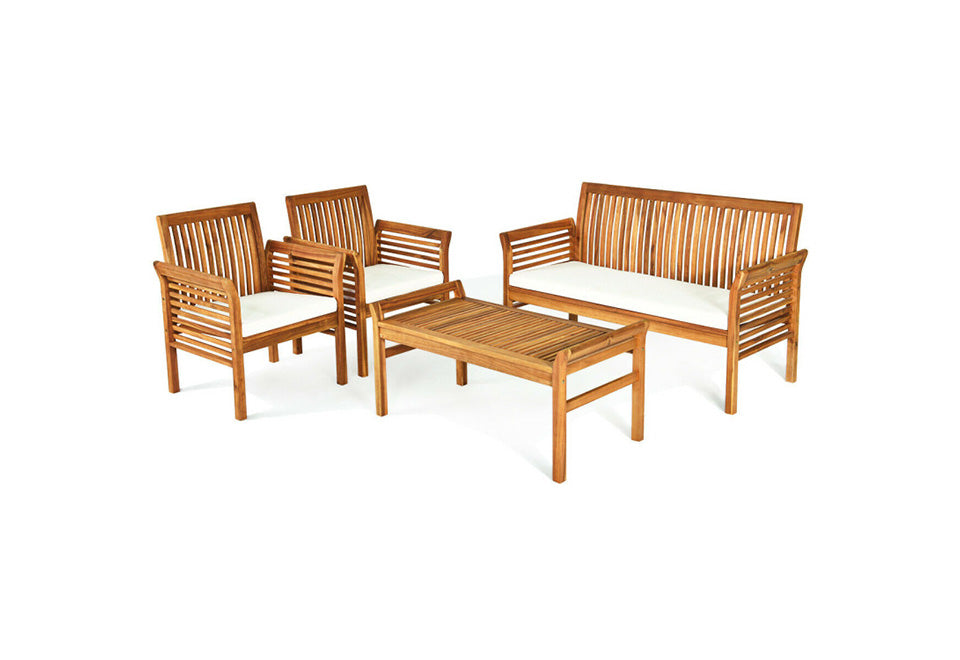 4-Piece Outdoor Acacia Wood Sofa Furniture Set