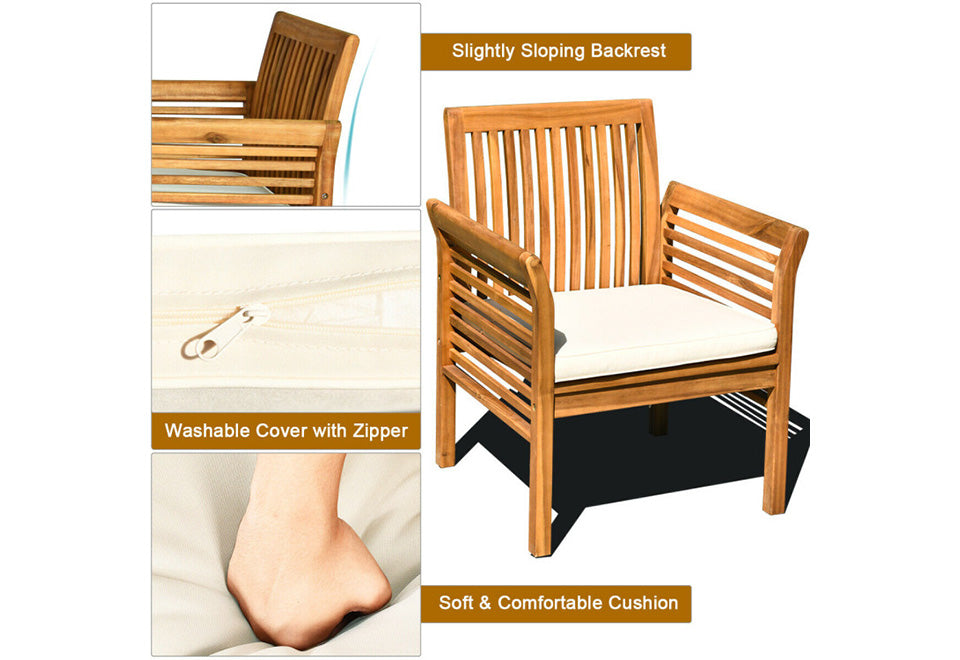 4-Piece Outdoor Acacia Wood Sofa Furniture Set