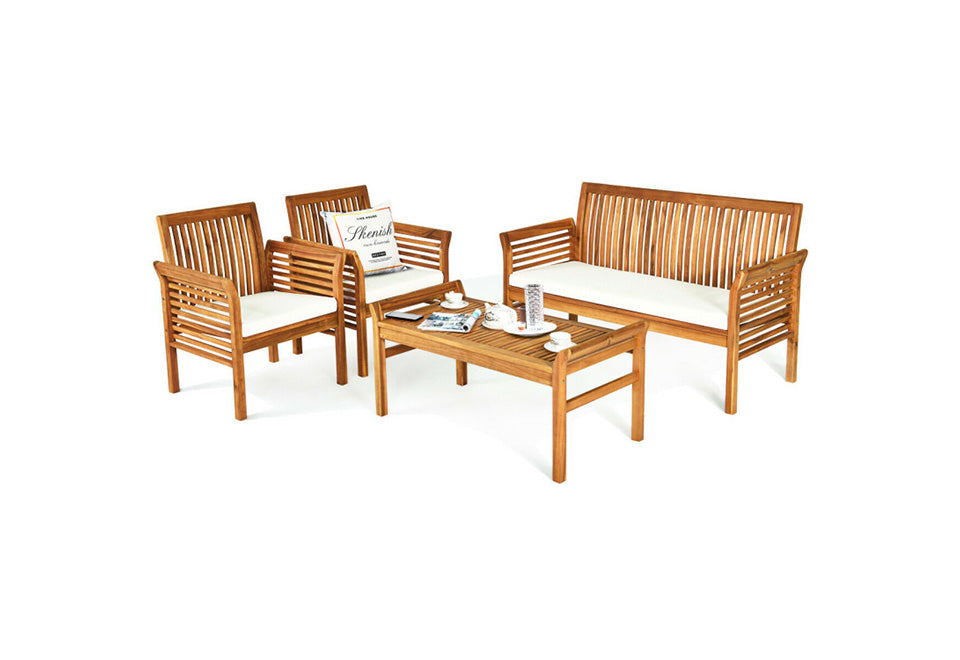4-Piece Outdoor Acacia Wood Sofa Furniture Set