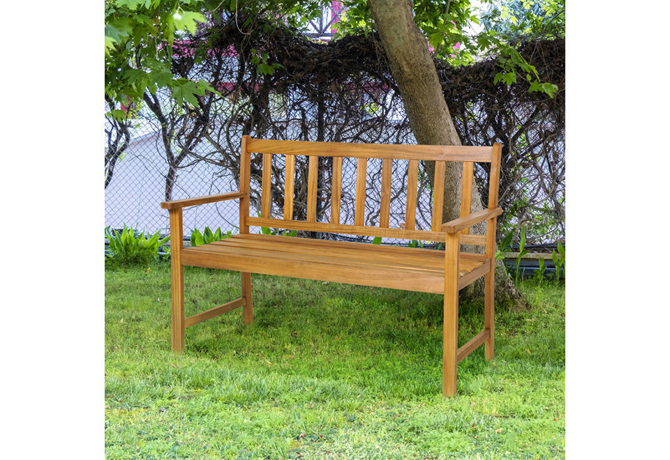 2-Person Outdoor Acacia Wood Bench with Backrest