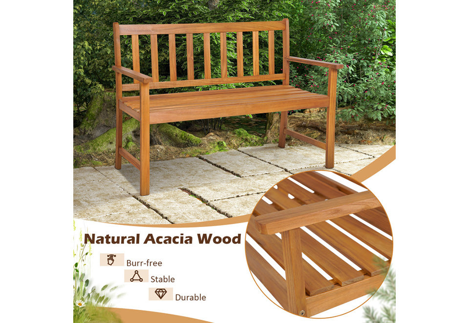 2-Person Outdoor Acacia Wood Bench with Backrest
