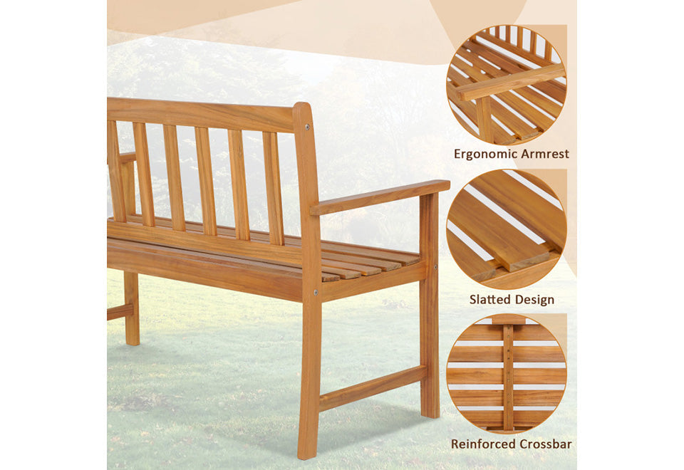 2-Person Outdoor Acacia Wood Bench with Backrest