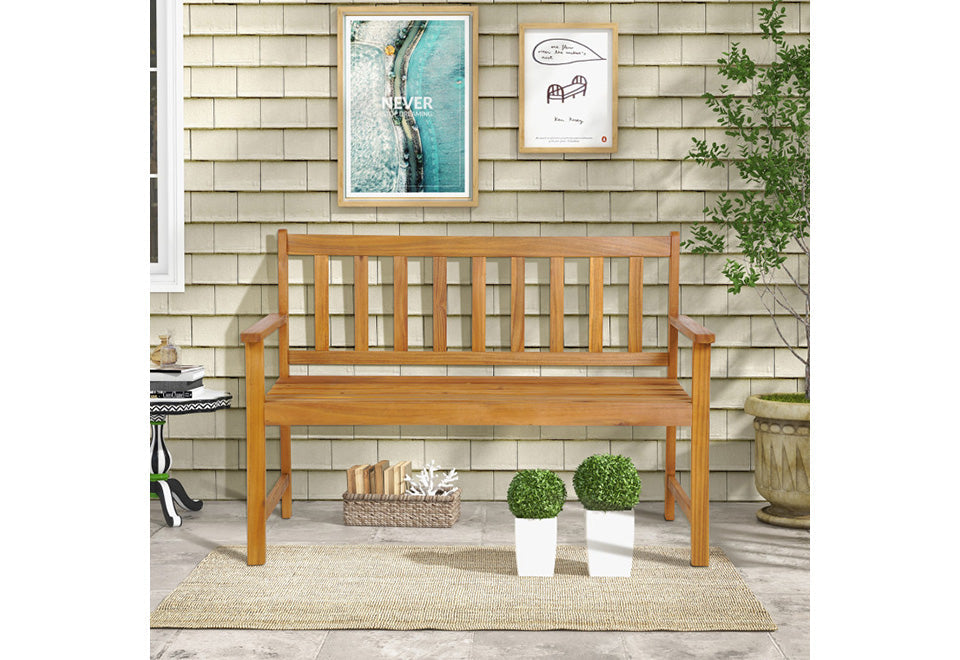 2-Person Outdoor Acacia Wood Bench with Backrest