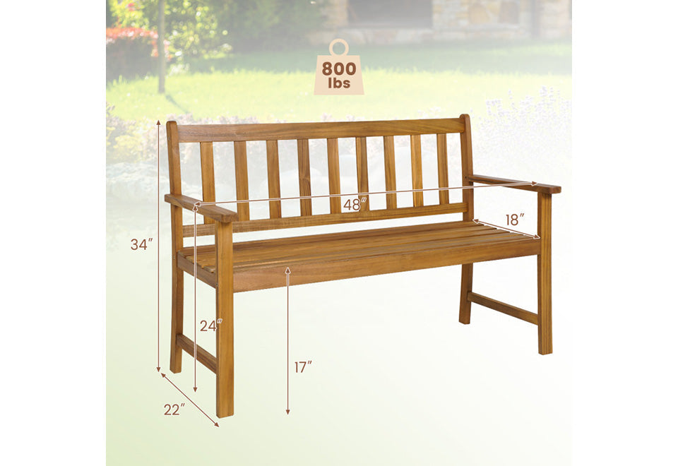 2-Person Outdoor Acacia Wood Bench with Backrest