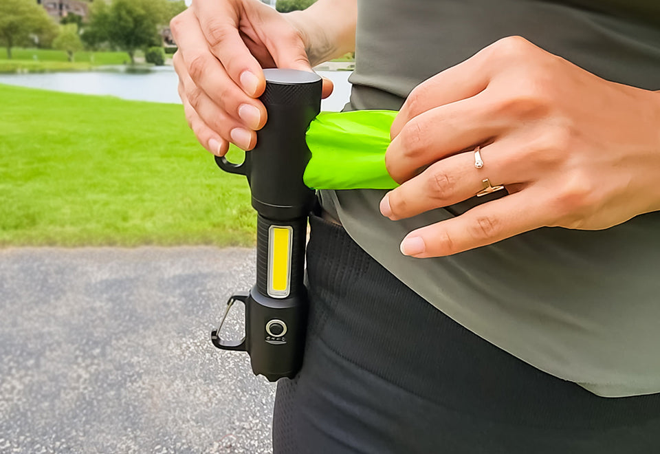 LED Tactical Flashlight and Pet Waste Bag Dispenser