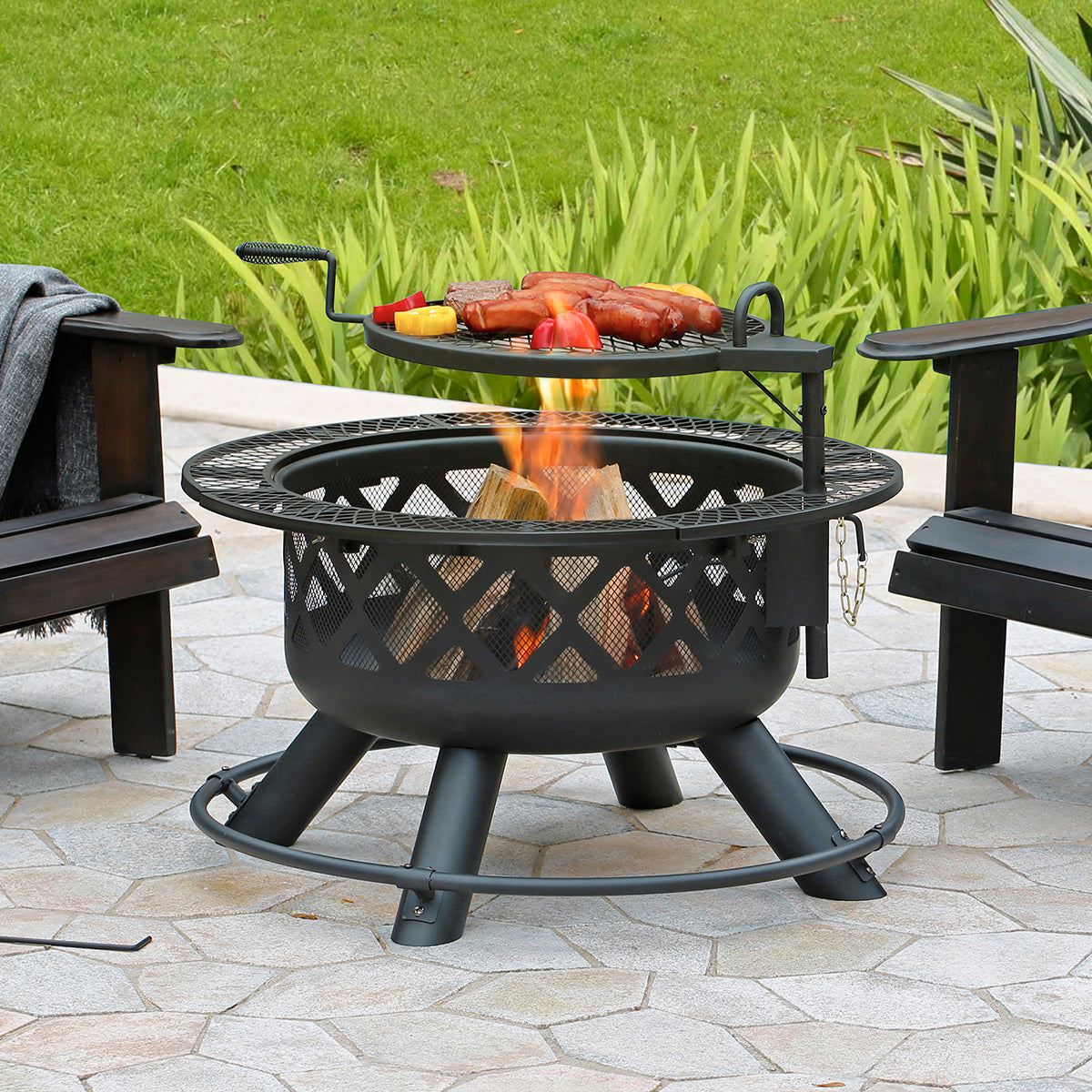 32'' Wood-Burning Fire Pit with Cooking Grill