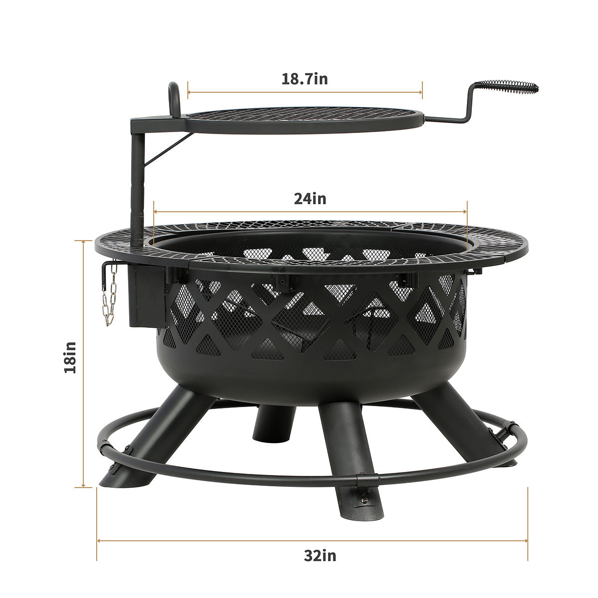 32'' Wood-Burning Fire Pit with Cooking Grill