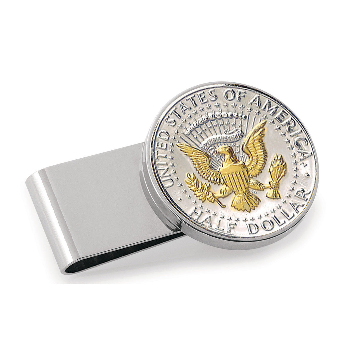 Selectively Gold-Layered Presidential Seal JFK Half Dollar Stainless Steel Silvertone Coin Money Clip