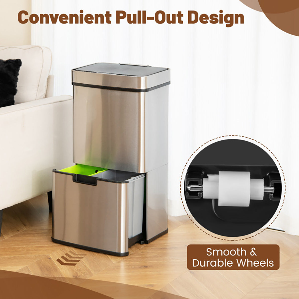 19 Gallon Quad Compartment Touchless Motion Sensor Trash Can