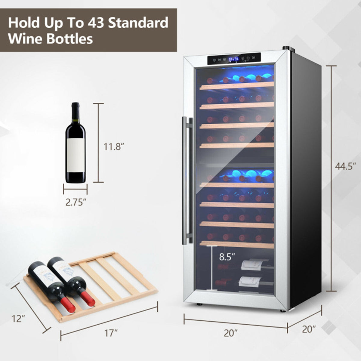 Dual Zone 43 Bottle Wine Cooler Refrigerator