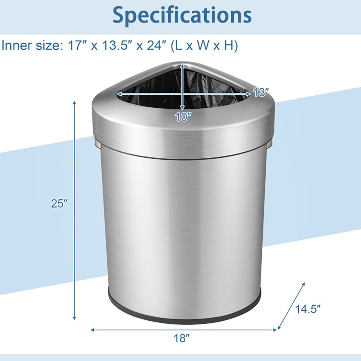 60L Stainless Steel Corner Trash Bin